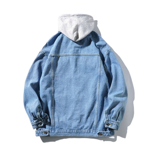 Best Selling Adult Men's Denim With <b>Fleece</b> Hoodies Drop Shoulder Solid Color Quick Dry Plus Size <b>Jeans</b> Hoodies With OEM Service - Product Image 2