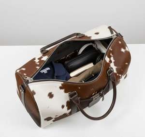 Sac de voyage et de sport unisexe en cuir véritable vintage avec fourrure, fermeture éclair, léger, grande capacité LHDB-0121 - Product Image 3