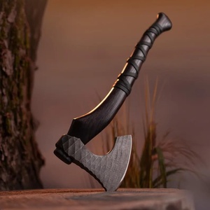 A&M ENTERPRISES Handmade Viking <b>Axe</b> with Textured Diamond Cut Steel Head Dark <b>Wooden</b> Handle Wrapped in Cord and Matching Knives - Product Image 1