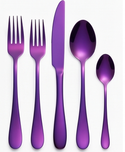 Ensemble de couverts en métal violet, 4 pièces, finition miroir haute brillance, résistant à la rouille, design glamour, parfait pour les fêtes - Product Image 3
