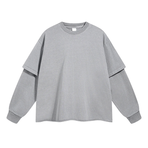 Camisetas de Moda para Hombre, Estilo Urbano, de Doble Capa, Holgadas, con Logotipo Personalizado Serigrafiado, Formales y Elegantes, de Manga Larga - Product Image 4