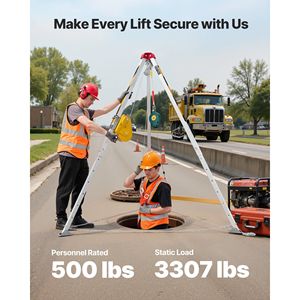 Kit di Sollevamento con Treppiede per Soccorso Pesante, Verricello da 2600 Libbre, Gambe Regolabili da 4,76 Piedi, Cavo da 98,5 Piedi, Protezione Anticaduta per Spazi Confinati - Product Image 2