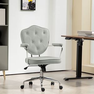 Sedia Girevole Direzionale in Velluto Grigio con Design Trapuntato a Bottoni per Ufficio Domestico - Product Image 2