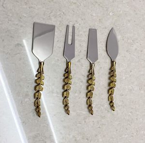 Stainless Steel Cheese Utensil Set 4 Piece Serving Tools Kitchen Cutlery with Gold <b>Branch</b> Handles - Product Image 6