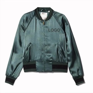 Women's Burgundy Satin Varsity Jacket Full Sleeve Solid Color Turn-down Collar Zipper Closure Autumn Wear - Product Image 5