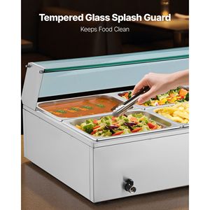 Scaldavivande Elettrico Commerciale 1700W in Acciaio Inox con 8 Vasche, Buffet da Banco con Coperchio in Vetro e Controllo Manuale della Temperatura - Product Image 4