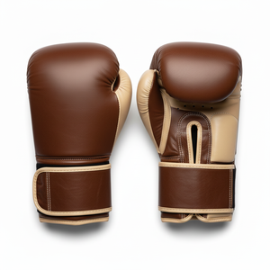 Guantes de Boxeo de Cuero Premium Bicolor Marrón y Beige, Impermeables, con Cierre de Cordones - Equipo Profesional para Sparring y Entrenamiento - Product Image 3