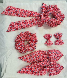Beautiful Floral Cotton Hair Styling Set for Girls <b>Bow</b> <b>Clips</b> Scrunchie Long Ribbon Daily Wear Party Handmade Gift Accessories - Product Image 5
