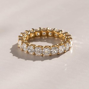 Women's Yellow Gold Asscher Cut Moissanite Eternity Band <b>Ring</b> Prong Setting Classic Geometric Wedding <b>Ring</b> - Product Image 5
