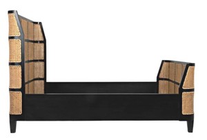 Modern Rattan Headboard <b>Bed</b> Frame Wooden Bedstead Black and Natural Panel <b>Bed</b> for Hotel Home Bedroom - Product Image 2