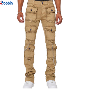 Pantalones Cargo Desgastados para Hombre, Corte Slim, Múltiples Bolsillos, Tallas Grandes, Pantalones de Mezclilla para Hombre, Bolsillos Laterales, Cintura Media, Cierre de Botón y Cremallera - Product Image 5