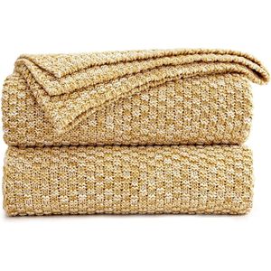 Gold 100% Cotton <b>Knitted</b> <b>Throw</b> Blanket Soft Cozy Couch Blanket with 2.5lb Heavy Weight Machine Washable Includes Laundry Bag - Product Image 5