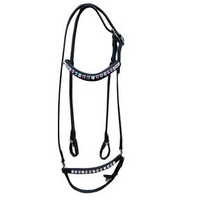 Cómoda brida de cuero islandés con cristal blanco azul púrpura para montar a caballo estilo internacional - Product Image 1