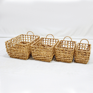 Natural Eco-Friendly Water Hyacinth <b>Rectangular</b> Storage <b>Baskets</b> Set of 4 with Handles Rustic Multi-Purpose Neatening - Product Image 1