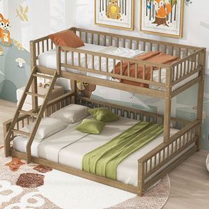 Letto a Castello Twin XL Sopra Queen Color Noce con Scala e Sponde di Sicurezza per Bambini - Product Image 1
