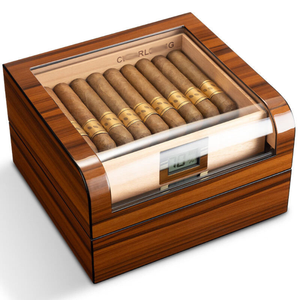 2-Layer Cedar Wood Cigar <b>Storage</b> Dericsson Cigar Humidor Cabinet with Curved Transparent Window,Humidification <b>Box</b> - Product Image 1