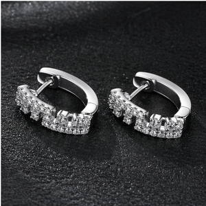 Women's Designer Cute Geometric Party 925 <b>Silver</b> Custom Lab Grown Diamond Rhodium Plated <b>Huggie</b> Minimalist Fine Hoop Earrings - Product Image 2