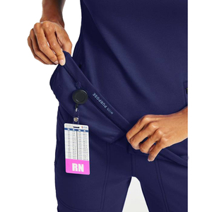 Conjunto de Uniforme Médico para Mujer, Transpirable, Elástico, de Pierna Recta, Manga Corta, Color Gris Púrpura, Funcional, para Lavandería - Product Image 3