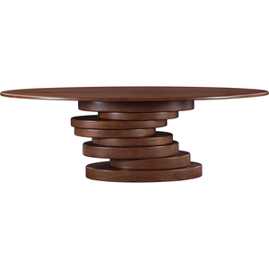 Table à manger ovale large en bois avec pieds sur piédestal, design Mid-Century, base en bois massif, meuble stable pour la maison, vente en gros - Product Image 3