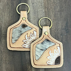 Best Selling Sunflower Hand Tooled <b>Leather</b> <b>Keychain</b> Portable Multi Functional Genuine Cow <b>Leather</b> <b>Keychain</b> Unisex Gift Accessory - Product Image 4