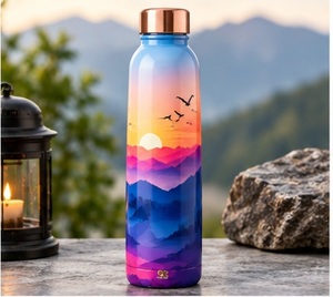 Bouteille d'eau en cuivre à motif floral avec couvercle en cuivre, portable pour les voyages - Product Image 6