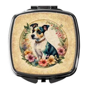 <b>Compact</b> Folding Handheld Makeup <b>Mirror</b> Jack Russell Terrier Flowers Decorative Travel <b>Mirror</b> Women's & Girls' Gift - Product Image 1