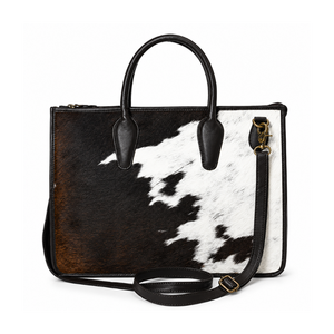 Sac fourre-tout en cuir de vachette à poils, fait main, avec poignées structurées et bandoulière amovible pour femme, idéal pour le bureau, les voyages et l'usage quotidien - Product Image 1