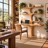 Bureau mural contemporain en bois Luxali avec étagère en forme d'arbre, plusieurs étagères et tiroir pour bureau à domicile