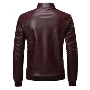 <b>Men's</b> Genuine <b>Leather</b> Slim Eco-Friendly Cotton Filled Moto Biker <b>Jacket</b> Mandarin Collar Waterproof Zipper Closure Winter - Product Image 3