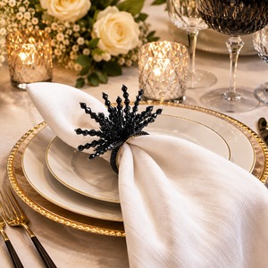 Ensemble d'anneaux de serviette en métal de luxe moderne, décor de table élégant noir pour mariage, banquet, dîner - Product Image 6