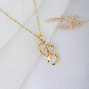 Collier chaîne avec pendentif diamant lettre initiale B style script - Product Image 6