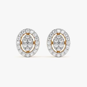 Pendientes de Oro Amarillo con Diamantes Cultivados en Laboratorio, Diseño Ovalado con Halo y Racimo - Product Image 4
