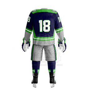 Conjunto de Jersey de Hockey sobre Hielo Sublimado para Hombre, Azul Marino, Verde y Blanco, Manga Larga, Absorbe la Humedad, Uniforme de Equipo para Adultos, Corte Regular - Product Image 4