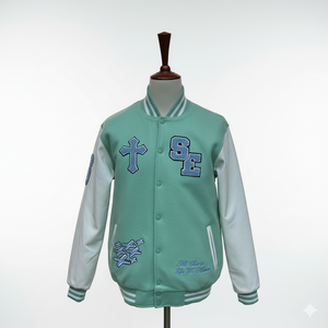 Chaqueta bomber de invierno con mangas de cuero y logotipo bordado personalizado de alta calidad, fabricante OEM, chaqueta varsity para hombre estilo Letterman - Product Image 4