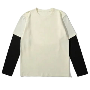 เสื้อยืดคอกลมแขนยาวทรงสลิมฟิตสองชั้น 300gsm แบบกำหนดเอง สไตล์ลำลองสำหรับผู้ชาย 2 in 1 ขายส่งเสื้อยืดสองชั้น - Product Image 1