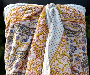 Sarong en coton à imprimé floral bio, fait main, imprimé au bloc indien, paréo de plage pour femme, magnifique écharpe d'été - Product Image 5