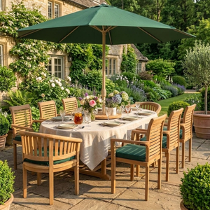 Ensemble de table à manger ovale en teck avec banc de jardin et trou pour parasol - Product Image 2