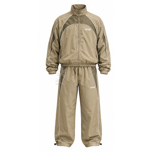 <b>Men</b> <b>Khaki</b> Windbreaker <b>Tracksuit</b> 300 GSM Full Zip Custom Logo Stand Collar 100% Nylon Athletic Wear Side Pockets Set - Product Image 3