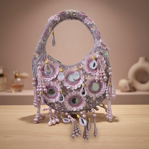 Bolso de Mano Tipo Clutch con Cuentas en Forma de Media Luna, Decoración de Perlas, Cierre de Cremallera Hecho a Mano, Elegante, Clásico, Casual, Ecológico, para Bodas - Product Image 2