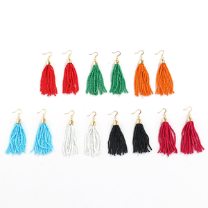 Vintage Ethnic Bohemian Stud Earrings with <b>Colorful</b> Tassels Handmade Acrylic Resin Lucite <b>Beads</b> for Women's Party Occasions - Product Image 5