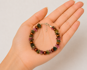 Natural Tourmaline & Pearl <b>Bracelet</b> for Women, Handmade Gemstone Beaded <b>Bracelet</b>, <b>Adjustable</b> Crystal Jewelry, Boho Gift for Her - Product Image 2