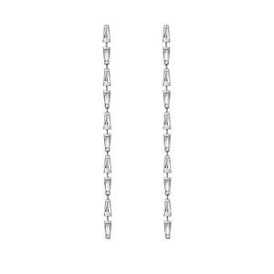 Boucles d'oreilles pendantes en or 14K avec diamants de laboratoire taille baguette, serties clos, 72mm de long, style lariat linéaire, paires, 10k 18k, vente en gros - Product Image 3