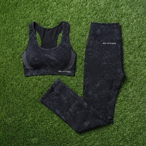 Women Black Acid Wash Yoga Set Racerback <b>Crop</b> Sports Bra High Waist Flare <b>Leggings</b> Gym Fitness Workout Activewear - Product Image 6