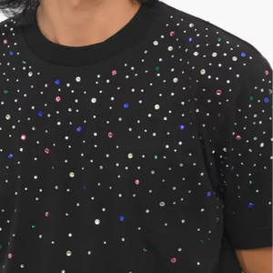 T-shirt unisexe entièrement orné de strass, mode streetwear, design personnalisé OEM, vêtements premium en gros - Product Image 5