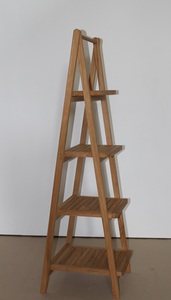 Freestanding Foldable 4-Shelf Ladder Shelf Modern Solid Teak Wood Backless Bookshelf - Product Image 4