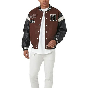 Classic Black <b>Leather</b> Winter Men's Vintage Varsity Letterman <b>Jacket</b> Stand Eco-Friendly Front Chocolate <b>Brown</b> White Buttons - Product Image 5