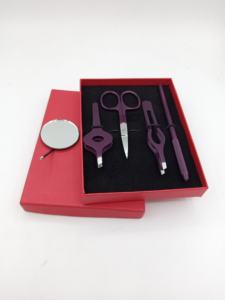 Pinzas de Cejas Profesionales de Lujo con Recubrimiento de Polvo de Vino, Diseño Curvo, Kit de Tijeras de Acero Inoxidable, Espejo Circular, Belleza - Product Image 2