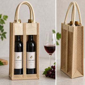 Wholesale Jute Double Wine Bottle Carrier Bag with Custom Logo and Handles Wine and gourmet gift carrier Twin bottle <b>hamper</b> bag - Product Image 3