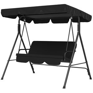 Dondolo da Esterno a 3 Posti con Cuscini Impermeabili e Tettuccio Regolabile, Sedia Sospesa in Metallo Nero per Giardino o Soggiorno - Product Image 1