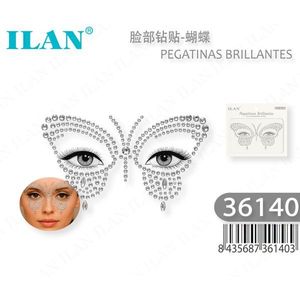 Adesivi per il viso con strass ILAN, design a farfalla per decorazione facciale 36140 - Product Image 1
